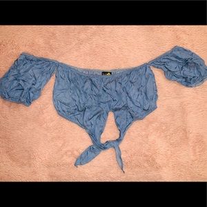 Blue Off Shoulder Crop Top